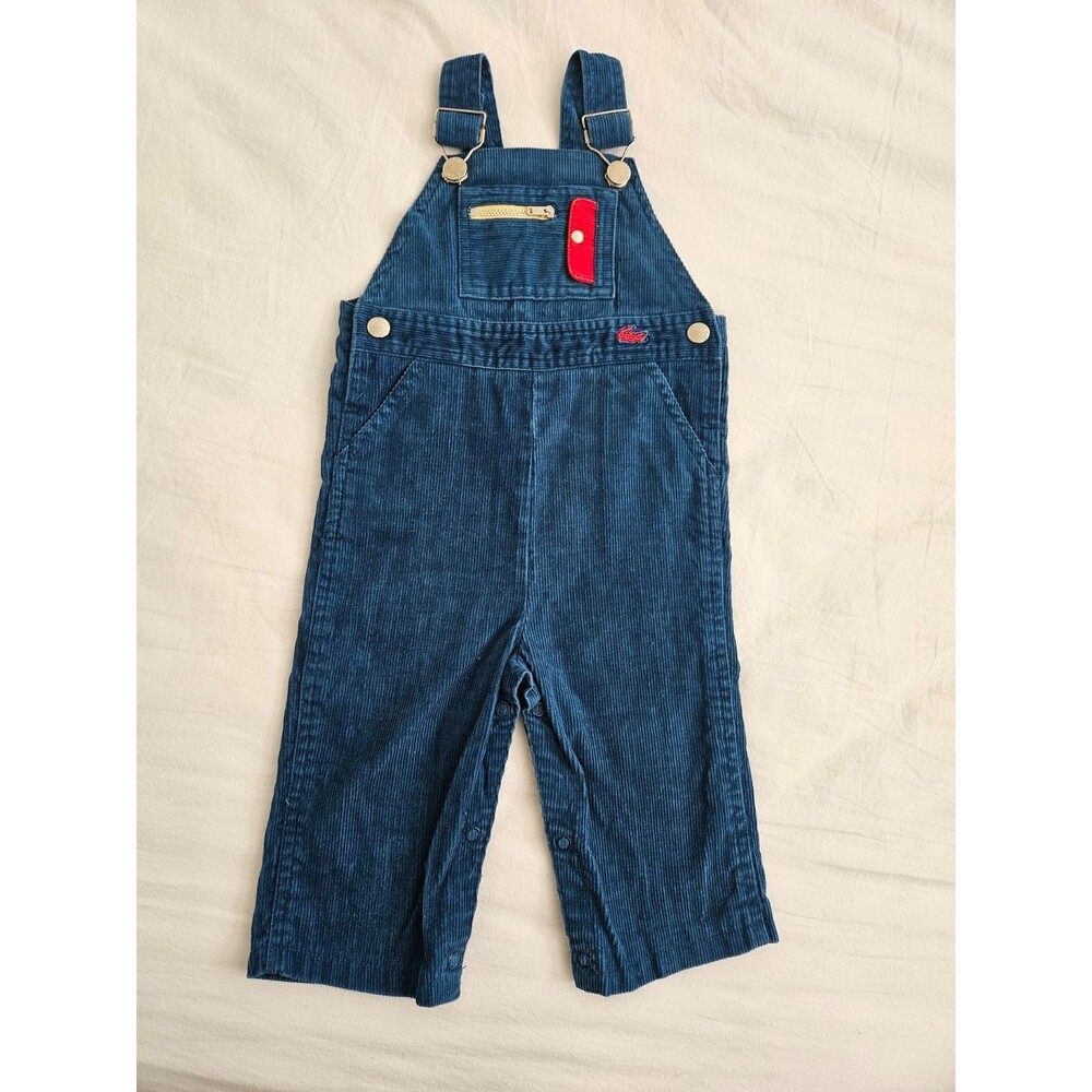 VTG Izod Lacoste Baby Overalls Romper Red Accent Blue 12 Months
